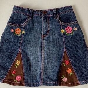 Embroidered Denim Skirt with Floral Accents